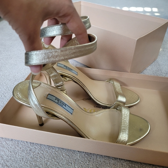 Prada Nappa Silk Pirite Gold Ankle Strap Sandals 36 w Box - Picture 4 of 14